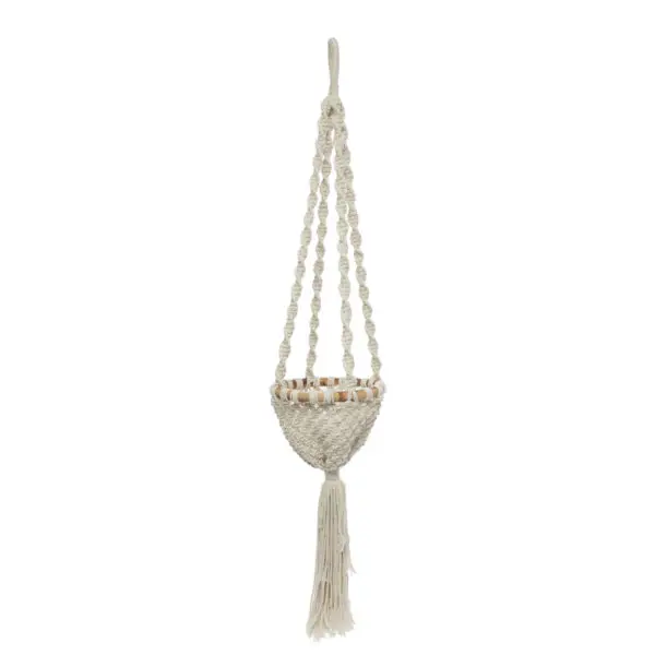 Le Porte-plante En Macramé Twisted - Blanc Naturel - M