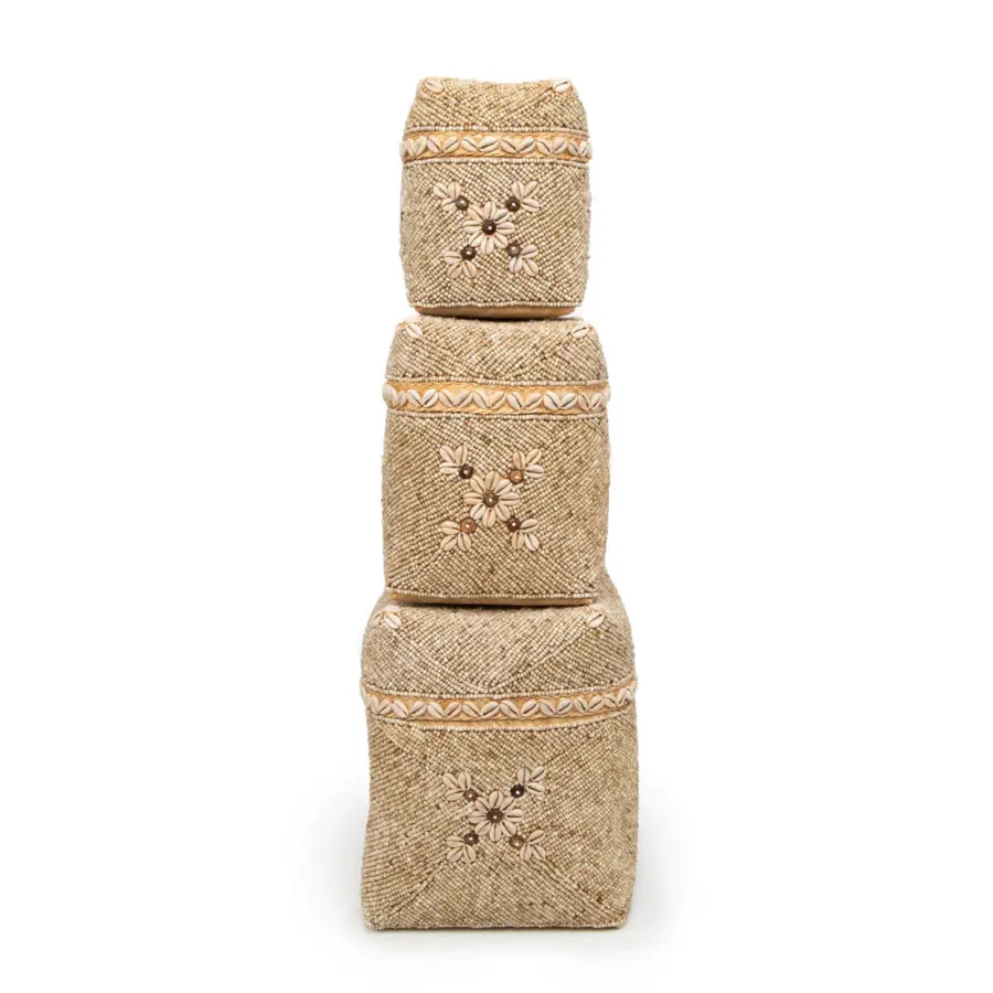 Les Paniers Fleurs Perlés - Brun Naturel - Lot De 3