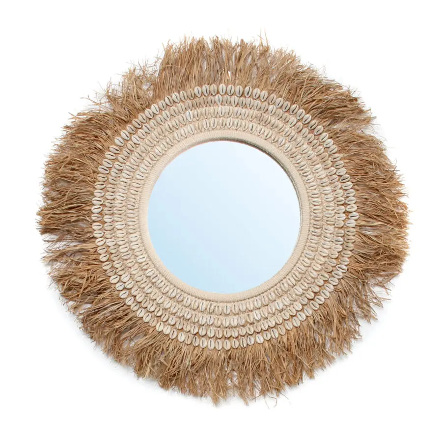 Le Miroir En Raffia & Cowrie - Blanc Naturel