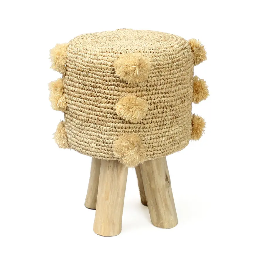 Le Tabouret Pom Pom En Raffia
