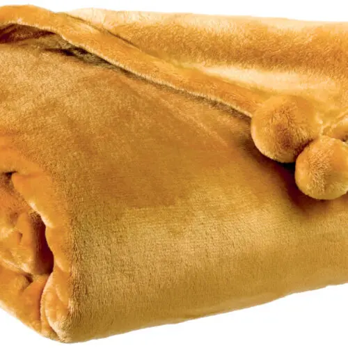 Plaid Tender pompons Ocre 130 x 170