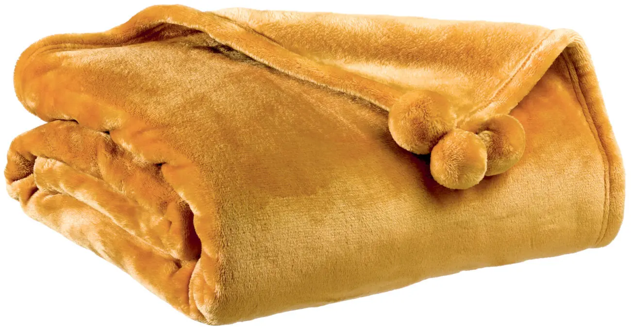 Plaid Tender pompons Ocre 130 x 170