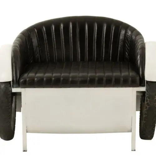 fauteuil voiture métal blanc et cuir noir J-line Jolipa meuble voiture vu de face