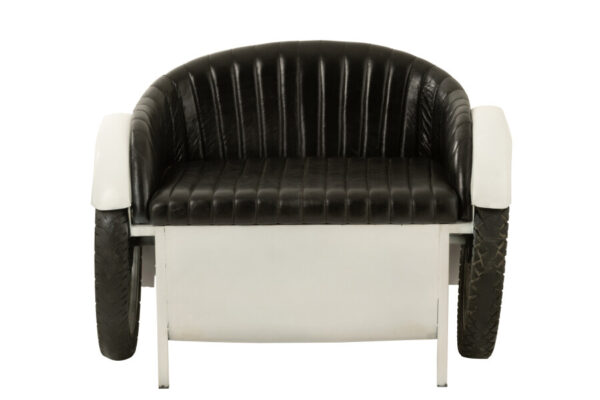 fauteuil voiture métal blanc et cuir noir J-line Jolipa meuble voiture vu de face