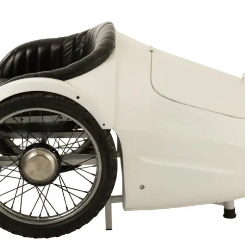 fauteuil voiture métal blanc et cuir noir J-line Jolipa meuble voiture vu de côté