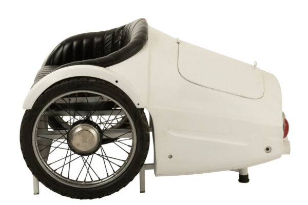 fauteuil voiture métal blanc et cuir noir J-line Jolipa meuble voiture vu de côté