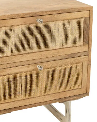 Chevet Weaving bois naturel J-line Jolipa meuble bois massif meuble chambre à coucher bois zoom détails
