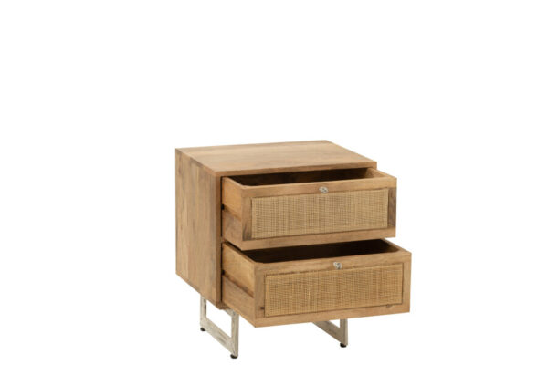 Chevet Weaving bois naturel J-line Jolipa meuble bois massif meuble chambre à coucher bois tiroirs ouverts