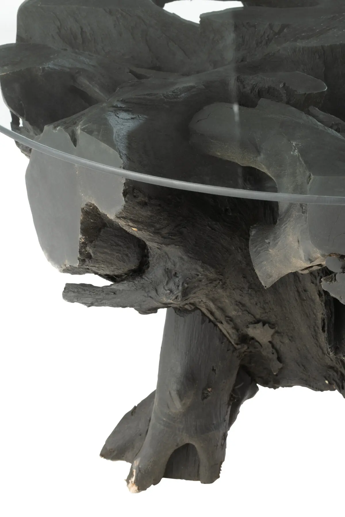 Eden Table basse racines de teck noir J-line Jolipa Table basse teck plateau en verre