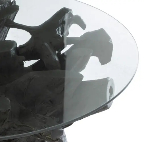 Table basse racines de teck noir J-line Jolipa Table basse teck plateau en verre
