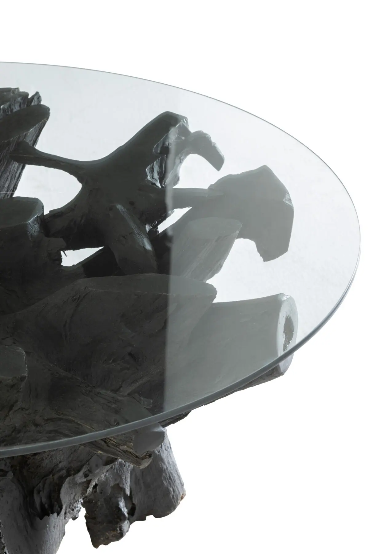 Eden Table basse racines de teck noir J-line Jolipa Table basse teck plateau en verre