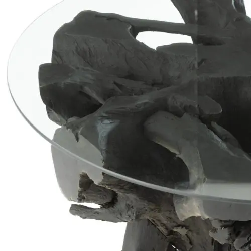 Table basse racines de teck noir J-line Jolipa Table basse teck plateau en verre