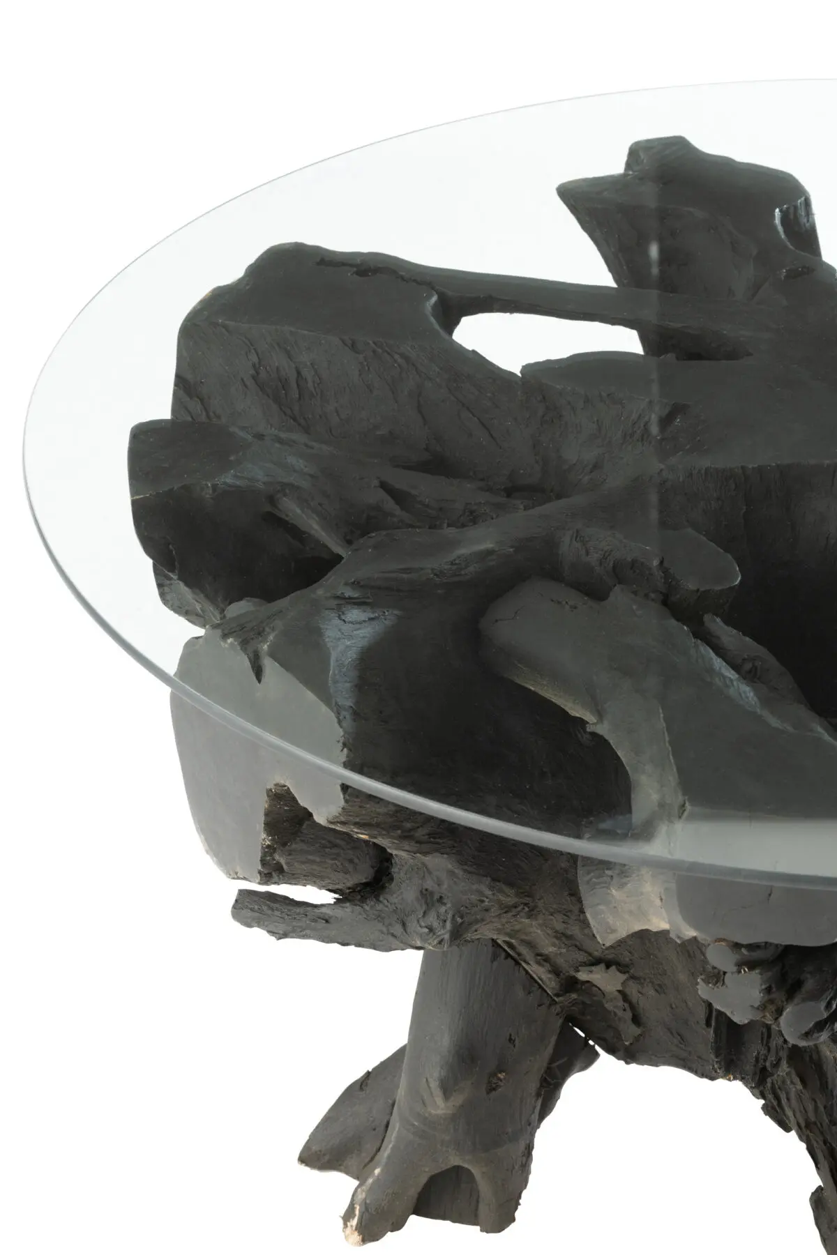 Eden Table basse racines de teck noir J-line Jolipa Table basse teck plateau en verre