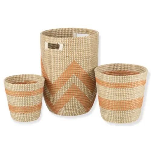 set de 3 paniers en jonc rayés orange J-line Jolipa