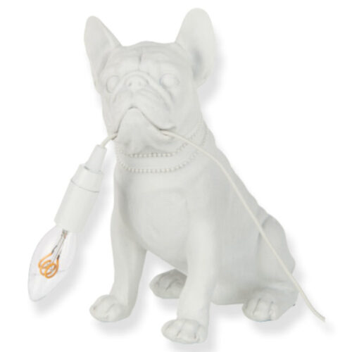 Lampe bulldog poly blanc J-line Jolipa lampe chien blanc lampe bulldog résine lampe résine blanc