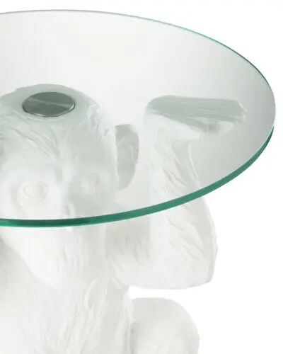 table singe en résine blanc et plateau en verre J-line Jolipa table d'appoint table de salon singe blanc