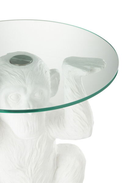 table singe en résine blanc et plateau en verre J-line Jolipa table d'appoint table de salon singe blanc