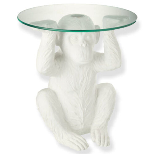 table singe en résine blanc et plateau en verre J-line Jolipa table d'appoint table de salon singe blanc