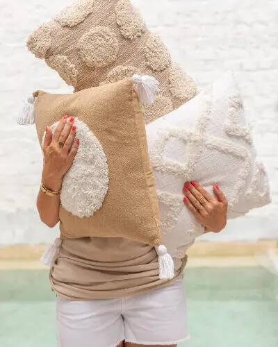 coussin rectangulaire cercles 100% coton beige J-line Jolipa coussin 100% coton