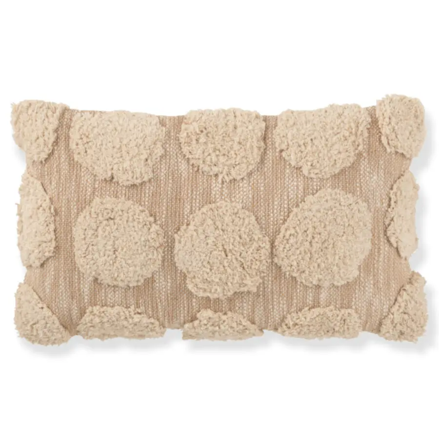 Coolia coussin rectangulaire cercles 100% coton beige J-line Jolipa coussin 100% coton