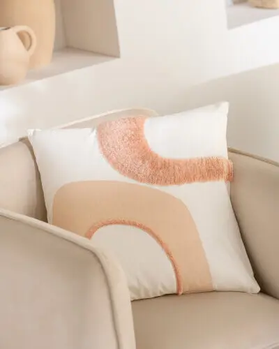 coussin textile cercle blanc/rose clair J-line Jolipa