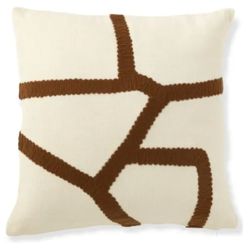coussin lignes textile blanc et marron J-line Jolipa coussin blanc et marron