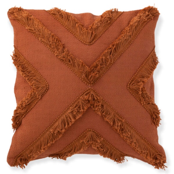 coussin ethnique textile terracotta J-line Jolipa coussin terracotta coussin four croix en coton