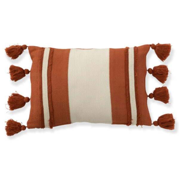 coussin ligne floche textile terracotta J-line Jolipa coussin terracotta coussin pompons