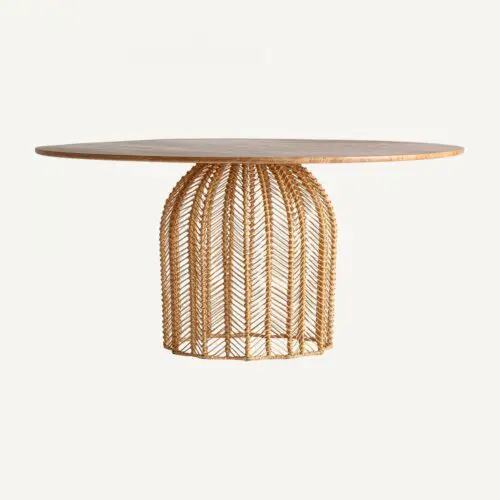 tab le Plissé rattan Vical en bois de mahogany et rattan