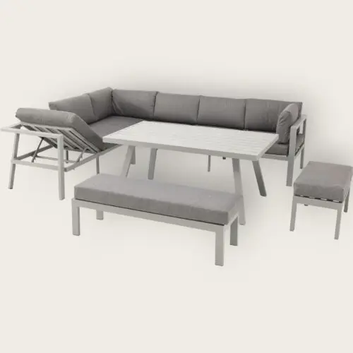 Ensemble repas de jardin ANTALYA 9 places en aluminium - GRIS