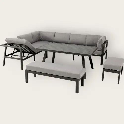 Ensemble repas de jardin ANTALYA 9 places en aluminium - GRIS ANTHRACITE