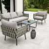 Salon bas de jardin ANTIBES 5 places en aluminium et lanières de tissu tressées - GRIS – Image 2