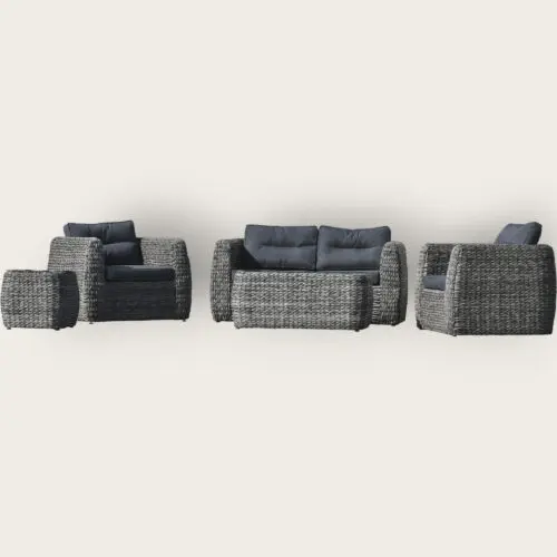 Salon bas de jardin BAHAMAS 4 places en résine tressée - GRIS ANTHRACITE
