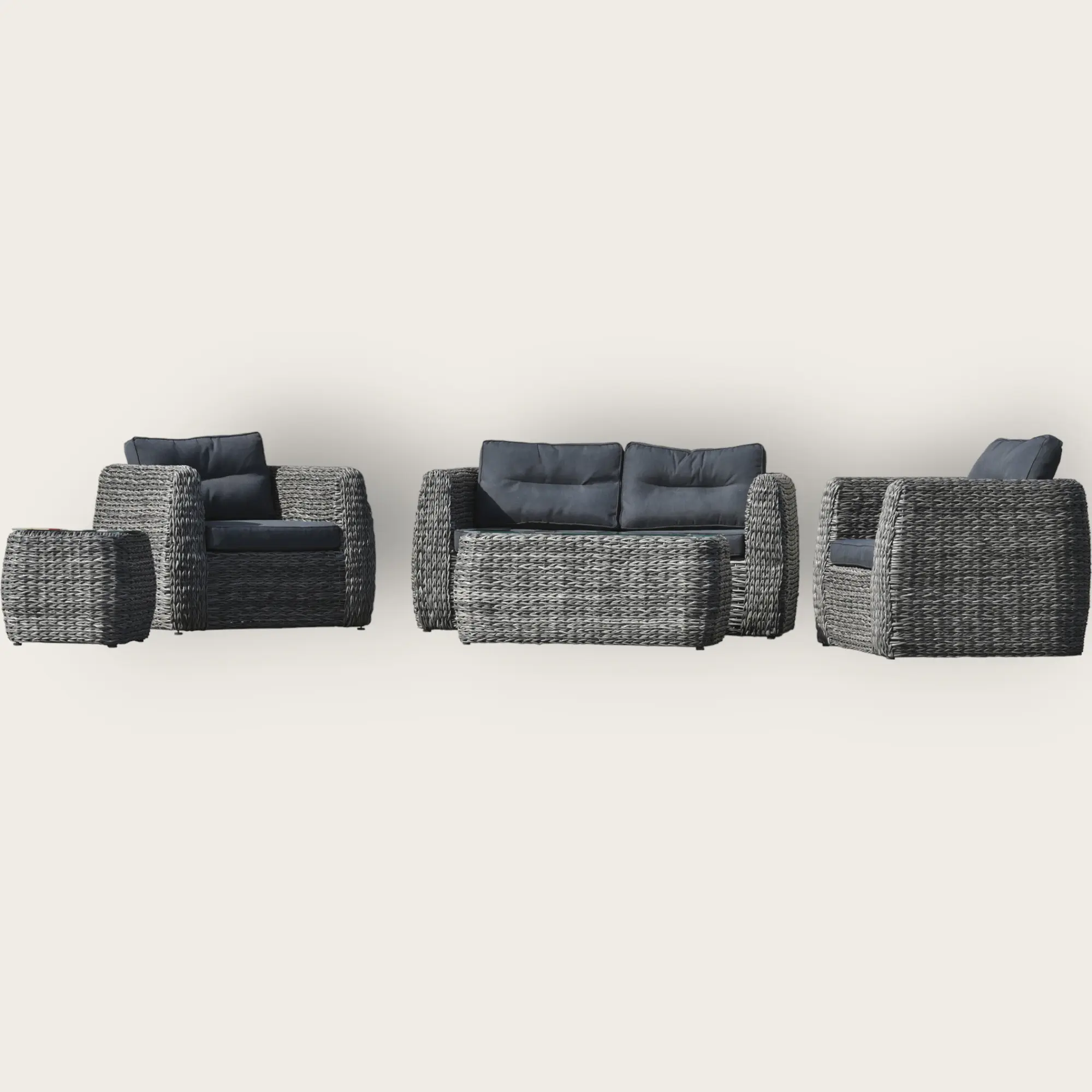 Salon bas de jardin BAHAMAS 4 places en résine tressée - GRIS ANTHRACITE