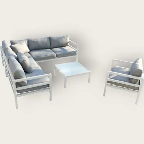 Salon de jardin d'angle BEAUBOURG 6 places en aluminium - BLANC