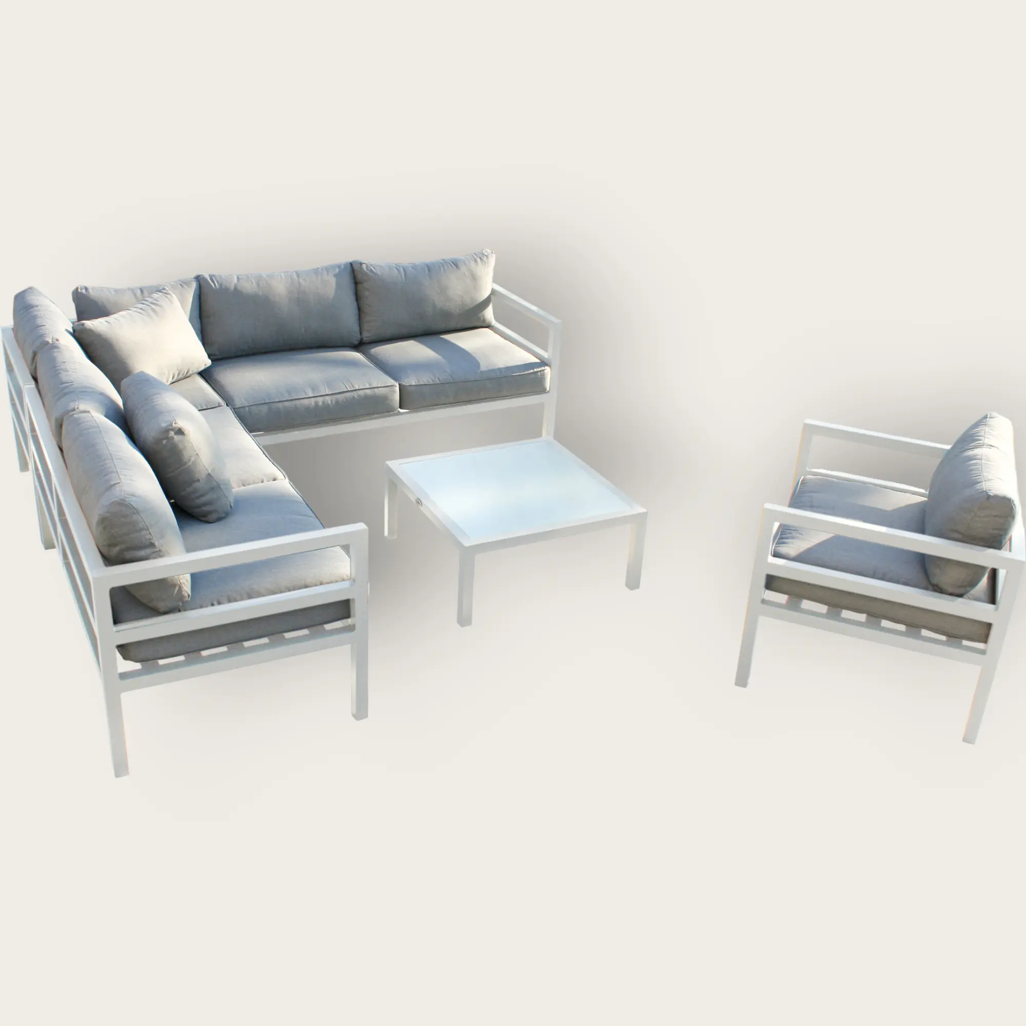 Salon de jardin d'angle BEAUBOURG 6 places en aluminium - BLANC