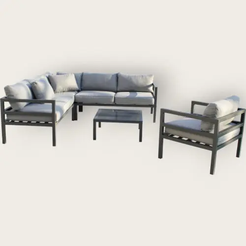 Salon de jardin d'angle BEAUBOURG 6 places en aluminium - GRIS ANTHRACITE