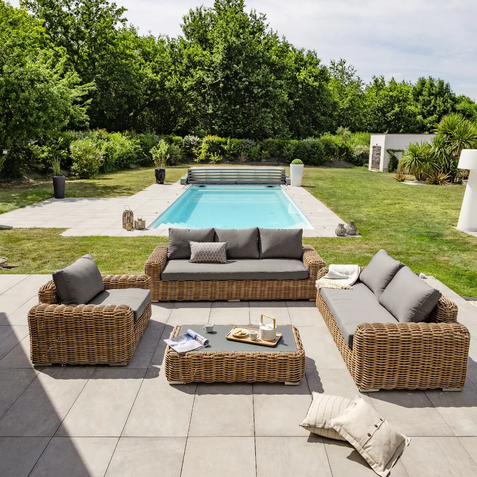 salon de jardin résine tressée naturel BORABORA 6 places