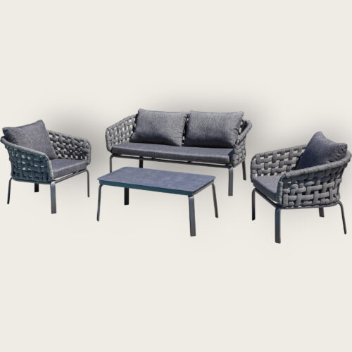 Salon bas de jardin CAMARGUE 4 places en corde tissée et aluminium - GRIS ANTHRACITE
