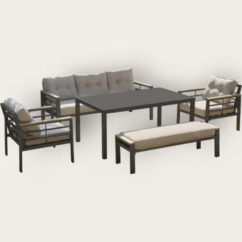 Ensemble repas de jardin CAYENNE 7 places en aluminium - GRIS ANTHRACITE