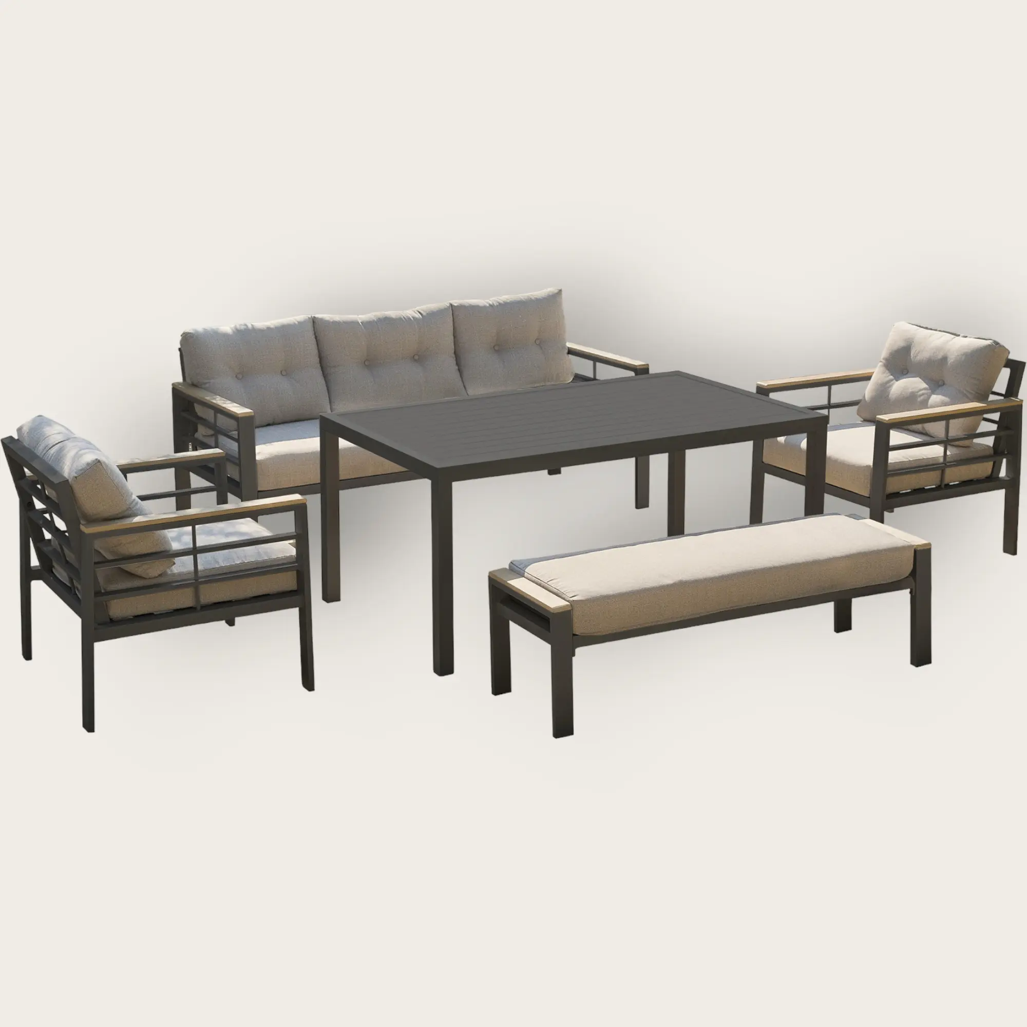 Ensemble repas de jardin CAYENNE 7 places en aluminium - GRIS ANTHRACITE