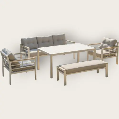 Ensemble repas de jardin CAYENNE 7 places en aluminium - BLANC