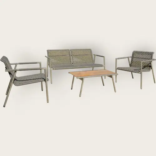 Salon bas de jardin CONCARNEAU 4 places en inox et corde - GRIS