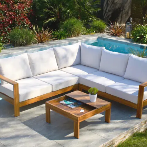 salon de jardin d'angle en aluminium effet bois