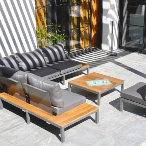 salon de jardin aluminium et teck FSC 6 places NAGANO