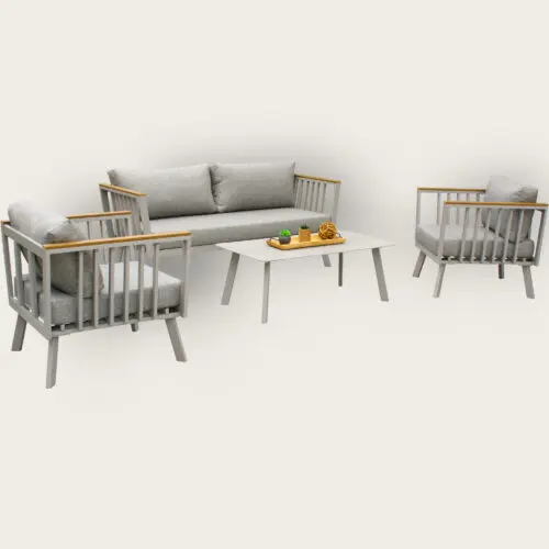 Salon bas de jardin NAPOLI 5 places en aluminium - GRIS