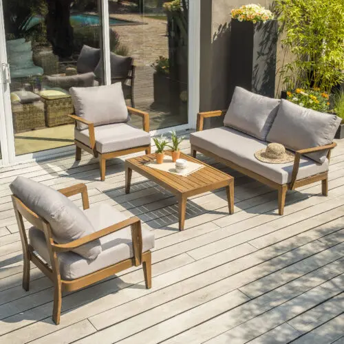 Salon de jardin bas aluminium effet bois PORTOFINO 4 places