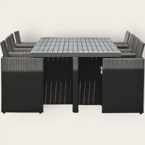Ensemble repas de jardin encastrable PVC-8-ALU-N 8 places en résine tressée et plateau aluminium - NOIR