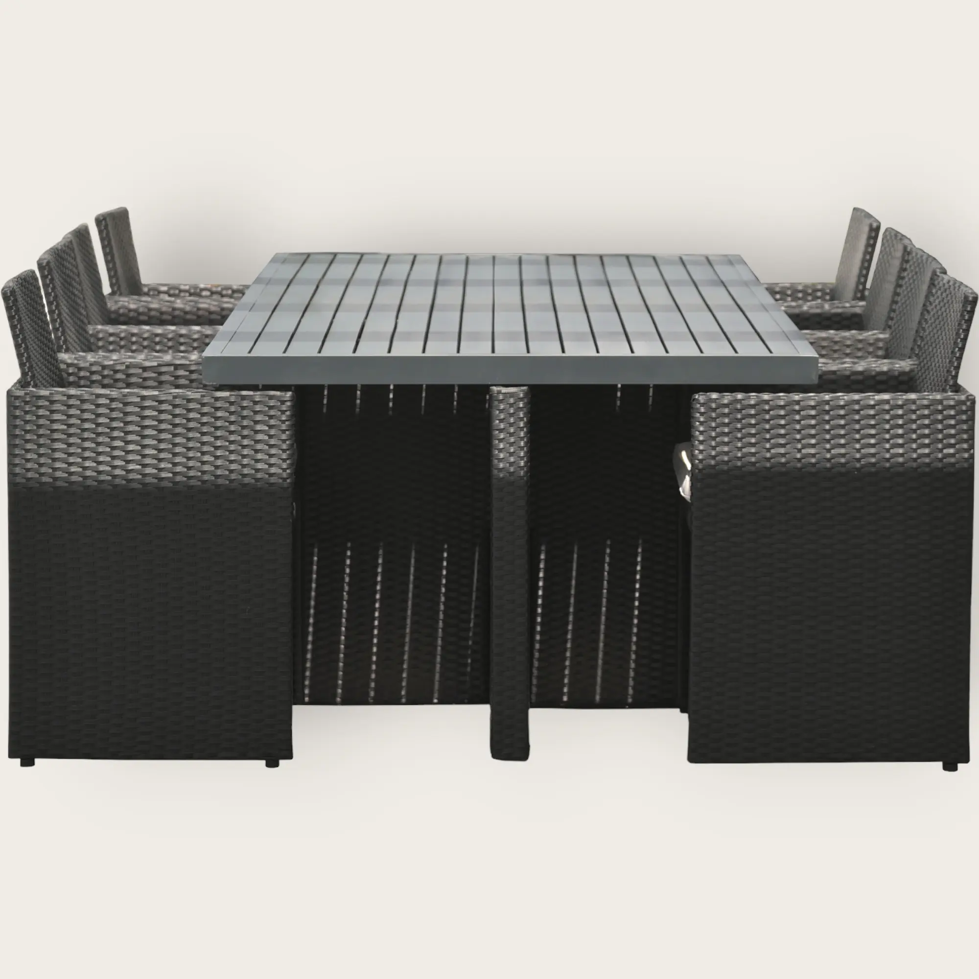 Ensemble repas de jardin encastrable PVC-8-ALU-N 8 places en résine tressée et plateau aluminium - NOIR Ensemble repas de jardin encastrable PVC-8-ALU-N 8 places en résine tressée et plateau aluminium - NOIR