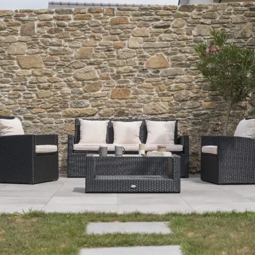 Salon bas de jardin résine tressée noir CONFORT FIDJI 5 places